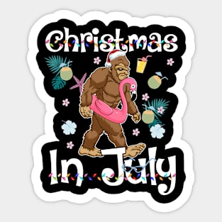 Christmas In July Big Foot And Pink Flamingo Summer Time Sticker